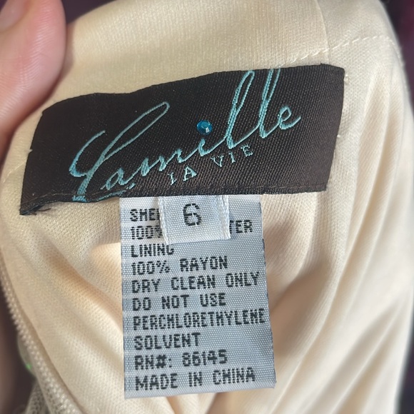 Camille La Vie Cream Beaded Rhinestone Mermaid Gown Open Back Size 6 - Picture 12 of 13